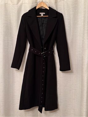 Women's Black Belted Long Coat